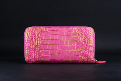 Bespoke Long Wallet in Pink with Gold Pink Alligator