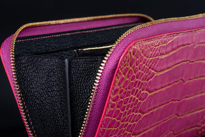 Bespoke Long Wallet in Pink with Gold Pink Alligator