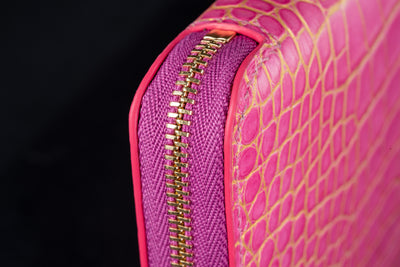 Bespoke Long Wallet in Pink with Gold Pink Alligator