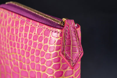 Bespoke Long Wallet in Pink with Gold Pink Alligator