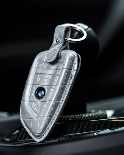 Bespoke Key Fob Cover in Metallic Silver Alligator