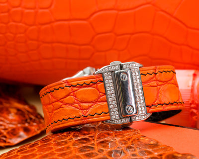 Bespoke Watch Strap in 2 Tone Orange Crocodile