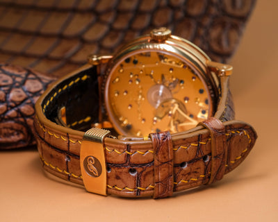 Bespoke Watch Strap in 2 Tone Chestnut Brown Crocodile