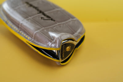 Bespoke Key Fob Covers in Yellow and Grey Crocodile
