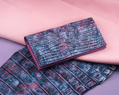 Bespoke Long Wallet in Multi-Purple Galaxy Crocodile