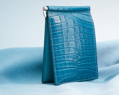 Bespoke Money Clip in Turquoise Blue Crocodile
