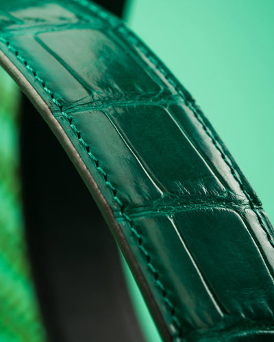 Bespoke Reversible Belt in Hunter Green Crocodile & Black Box
