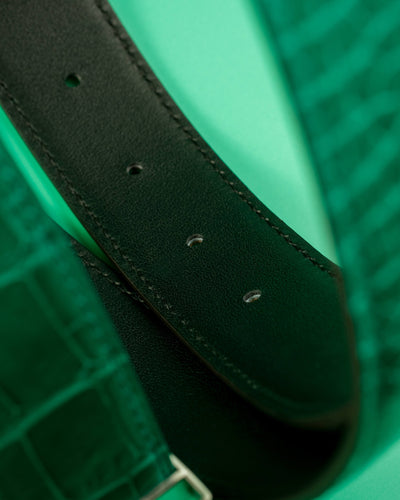 Bespoke Reversible Belt in Hunter Green Crocodile & Black Box