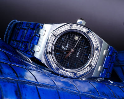 Bespoke Watch Strap in 2 Tone Navy Blue Crocodile