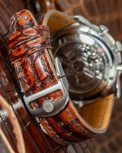 Bespoke Watch Strap in 2 Tone Dark Brown Crocodile