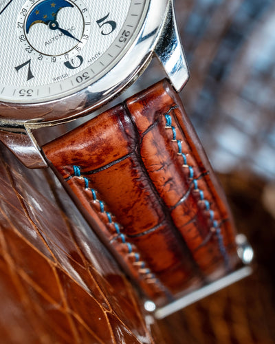 Bespoke Watch Strap in 2 Tone Dark Brown Crocodile