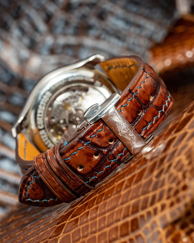 Bespoke Watch Strap in 2 Tone Dark Brown Crocodile