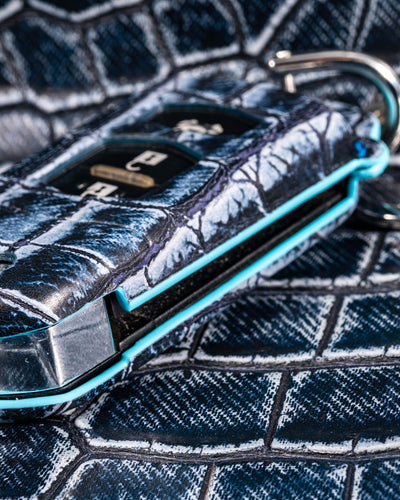 Bespoke Key Fob Cover in Denim Crocodile