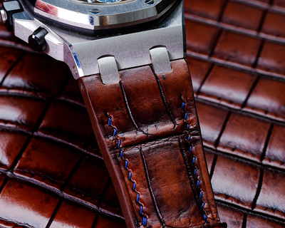 Bespoke Watch Strap in 2 Tone Dark Brown Crocodile