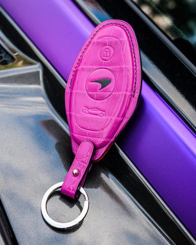 Bespoke Key Fob Cover in Magenta Purple Crocodile