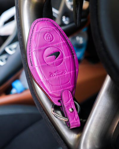 Bespoke Key Fob Cover in Magenta Purple Crocodile