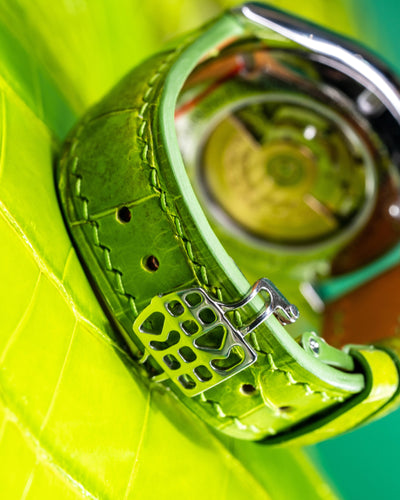 Bespoke Watch Strap in Apple Green Himalayan Crocodile