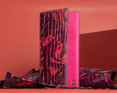 Bespoke Long Wallet in Tie Dye Red Crocodile