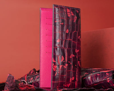 Bespoke Long Wallet in Tie Dye Red Crocodile