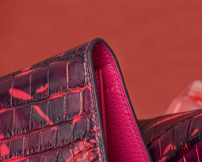 Bespoke Long Wallet in Tie Dye Red Crocodile