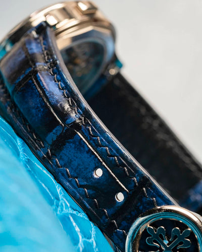 Bespoke Watch Strap in 2 Tone Navy Blue Crocodile