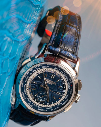 Bespoke Watch Strap in 2 Tone Navy Blue Crocodile