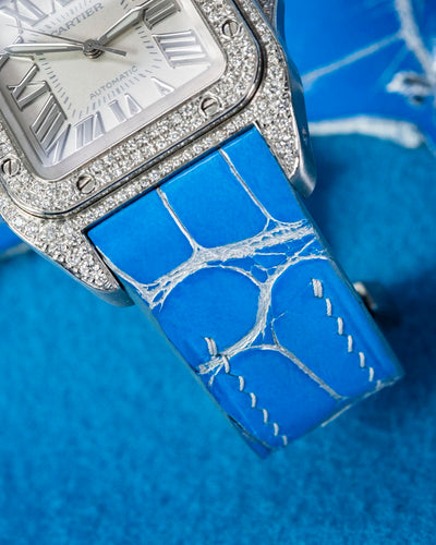 Bespoke Watch Strap in 2 Tone Blue Silver Alligator