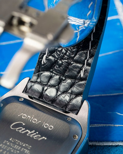 Bespoke Watch Strap in 2 Tone Blue Silver Alligator