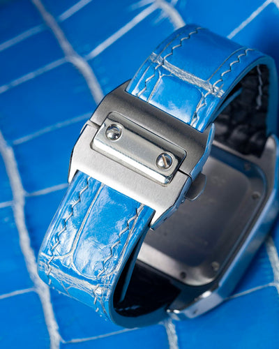 Bespoke Watch Strap in 2 Tone Blue Silver Alligator