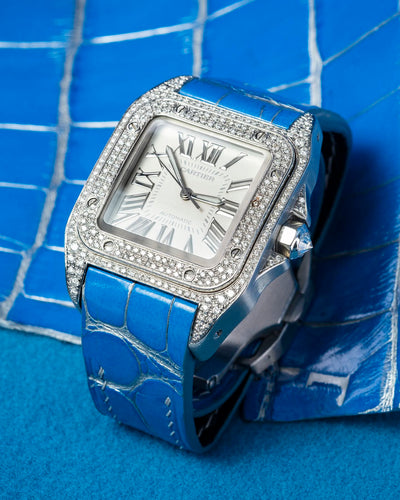 Bespoke Watch Strap in 2 Tone Blue Silver Alligator