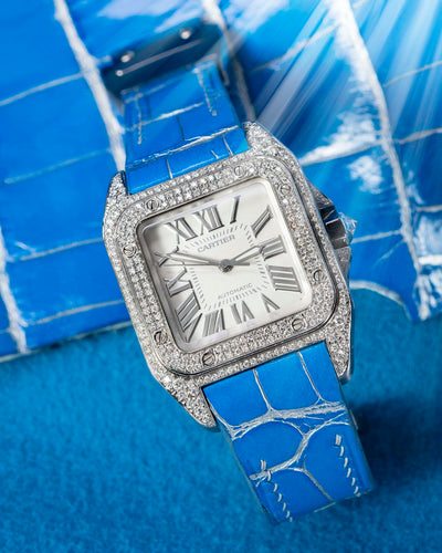 Bespoke Watch Strap in 2 Tone Blue Silver Alligator