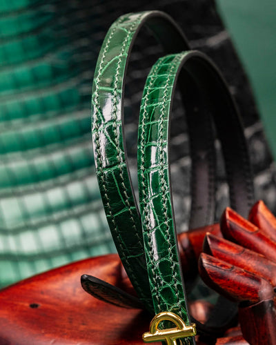 Bespoke Reversible Belt in Hunter Green Crocodile & Black Box