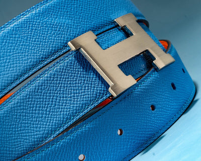 Bespoke Reversible Belt in Blue & Orange Epsom