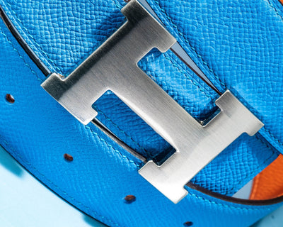 Bespoke Reversible Belt in Blue & Orange Epsom