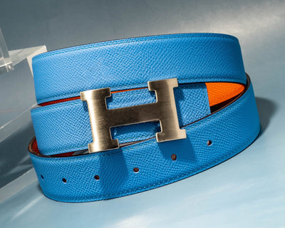 Bespoke Reversible Belt in Blue & Orange Epsom