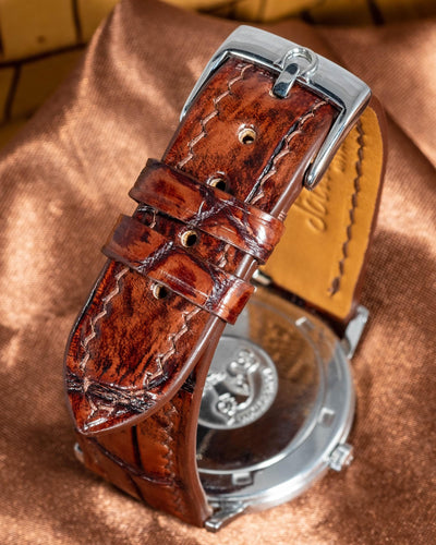Bespoke Watch Strap in 2 Tone Dark Brown Crocodile