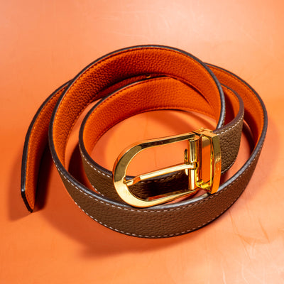 Bespoke Reversible Belt in Taupe & Orange Togo