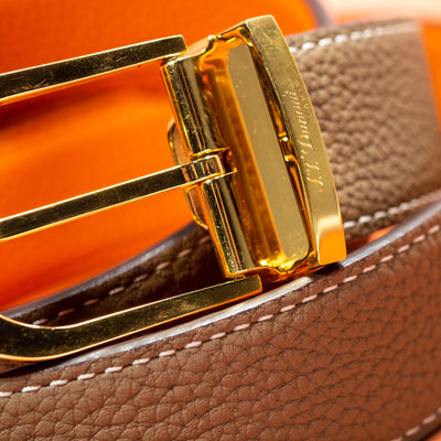 Bespoke Reversible Belt in Taupe & Orange Togo