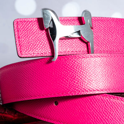 Bespoke Reversible Belt in Fuchsia Pink & Black Epsom