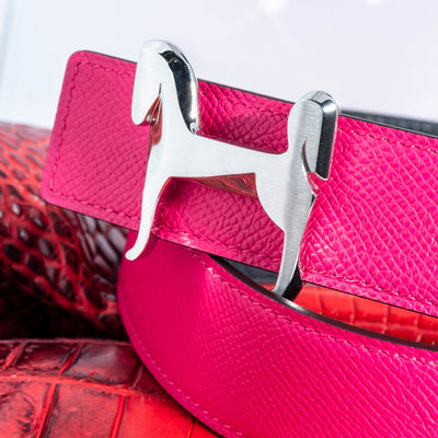 Bespoke Reversible Belt in Fuchsia Pink & Black Epsom