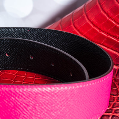 Bespoke Reversible Belt in Fuchsia Pink & Black Epsom