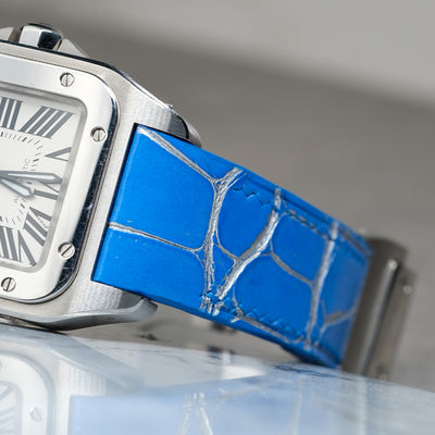 Bespoke Watch Strap in 2 Tone Blue Silver Alligator