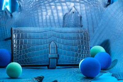 Bespoke Long Wallet in Baby Blue Himalayan Crocodile