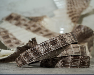 Bespoke Reversible Belt in Natural Himalayan Crocodile & Black Epsom