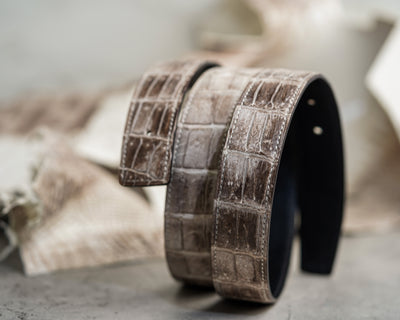 Bespoke Reversible Belt in Natural Himalayan Crocodile & Black Epsom