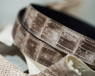 Bespoke Reversible Belt in Natural Himalayan Crocodile & Black Epsom
