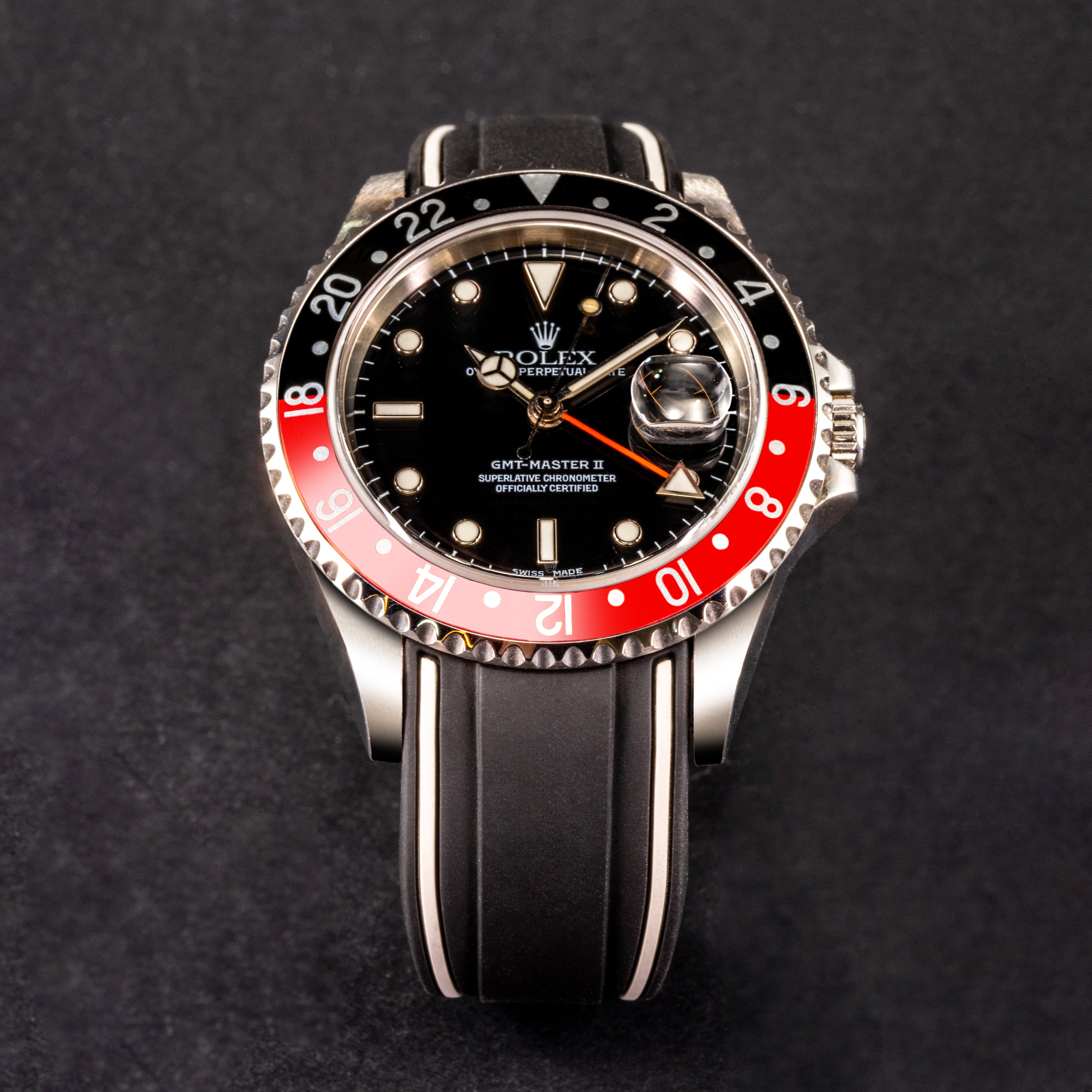 Solitaire Rubber straps in Zebra Black for Rolex GMT-Master Coke