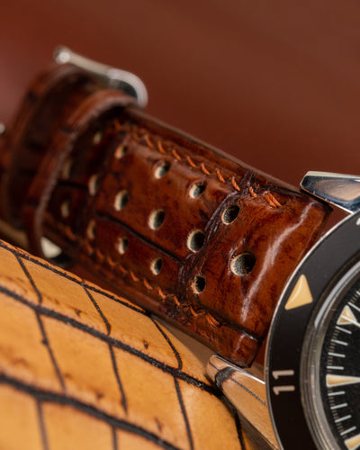 Bespoke Watch Strap in 2 Tone Dark Brown Crocodile