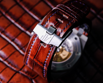 Bespoke Watch Strap in 2 Tone Dark Brown Crocodile