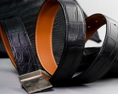Bespoke Reversible Belt in Black Crocodile & Chestnut Brown Epsom